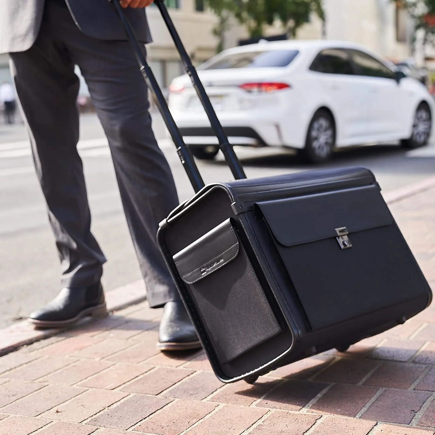 

leather briefcase Rolling 18" Laptop Briefcase on Wheels Attache Lawyers Case Legal Size, Customized