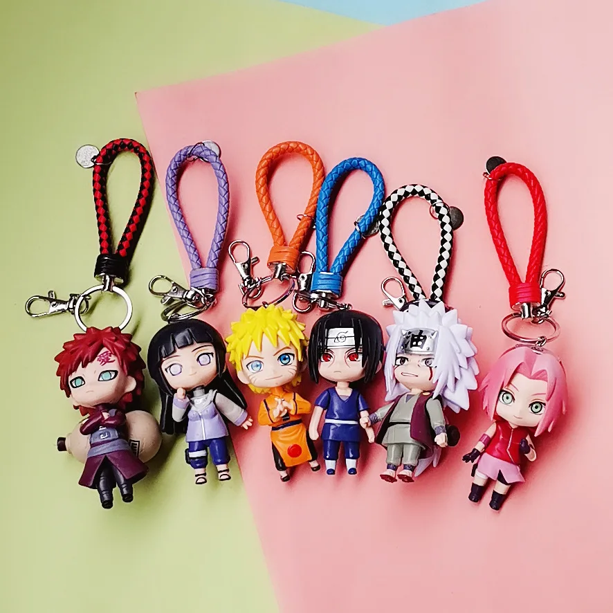 

6pcs free shipping anime Naruto Keychain cartoon Gaara Key Ring 3D Figure Key Chain Charm Key Holder, Colorful