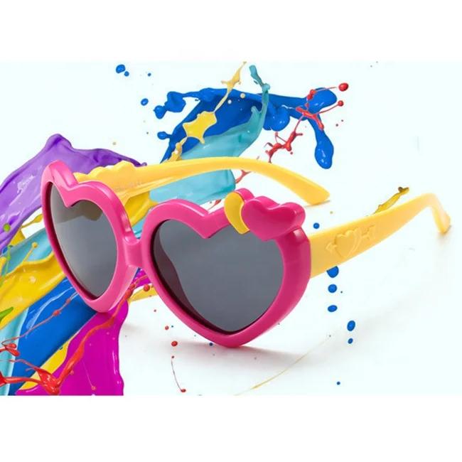 

2021 wholsale Fashion Heart Shaped Custom Polarized Kids Sunglasses silicone flexible baby toddler party cute funny sun glasses