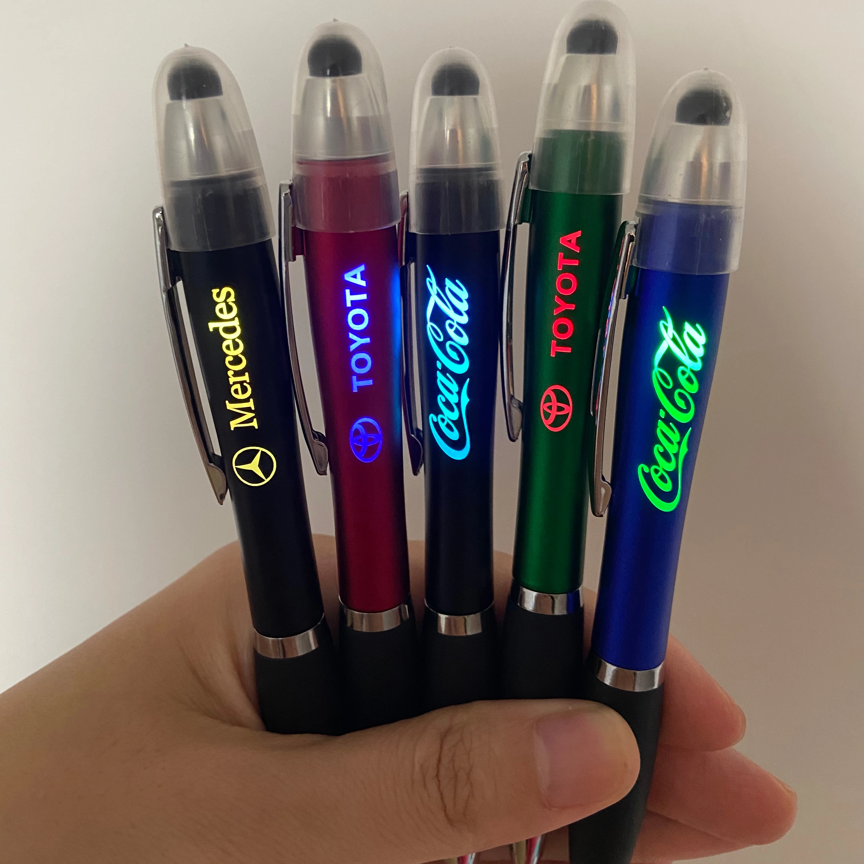 

new 3 in 1 custom logo gift ballpoint led glow mobile touch pen stylus promotional pen light ballpoint pen with logo