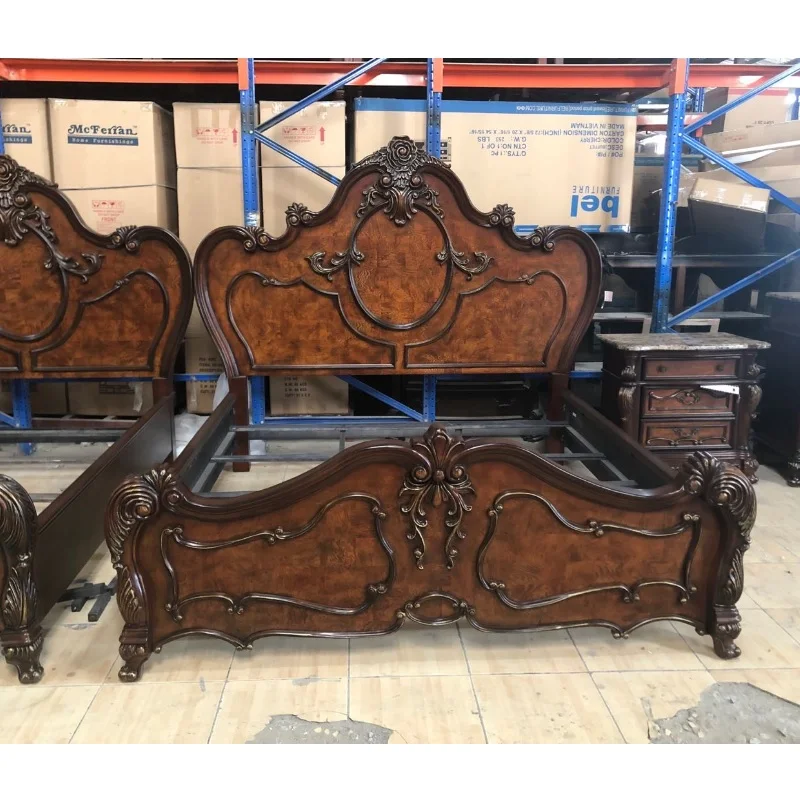 Classic Hand Carved Luxury Bedroom Set Large Size Antique Bed Super