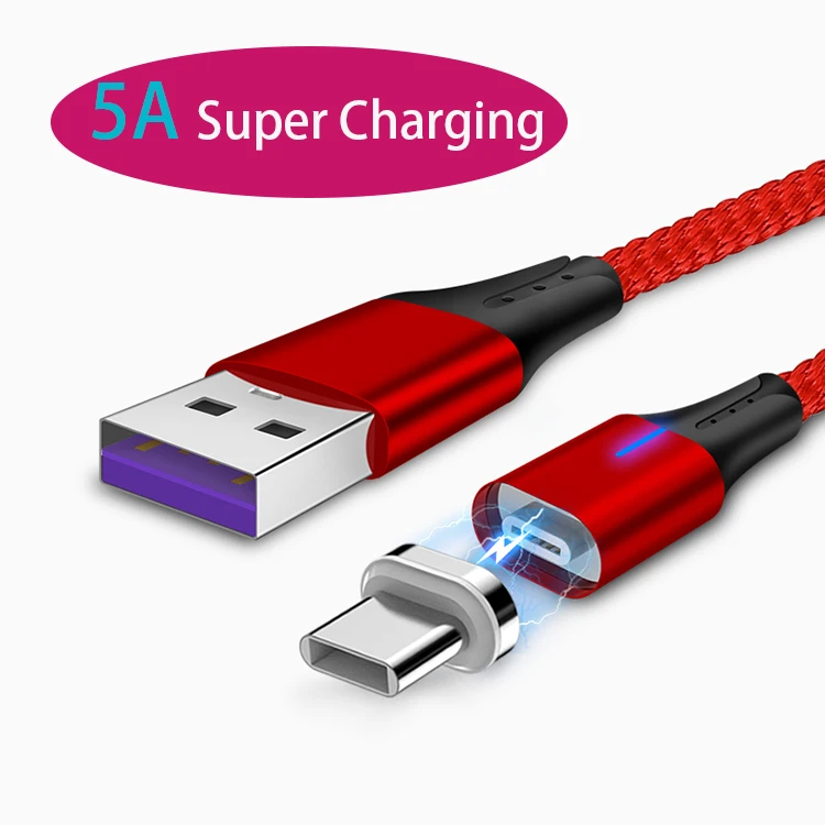 

Hot Sell Wholesale Magnetic Super Fast Charging 5A Type C strong magnetic usb cable nylon braided for mobile phone, Black/white/