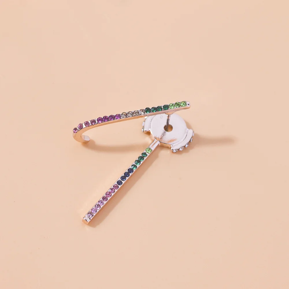 

1 Pair Statement Rainbow Metal Stick Elegant Earrings Colorful Rhinestone Crystal Stick Shape Stud Earring, Picture shows/custom color