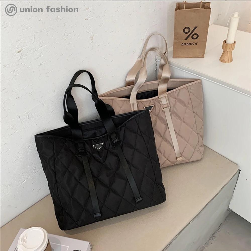 

Fashion Luxury Quilting Design Customised Women Travel Nylon Tote Bags, Black/khaki