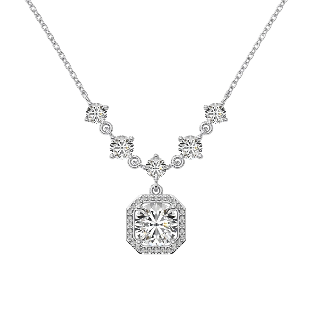 Dylam Dainty Charm 925 Sterling Silver Rhodium Plated Link Chain Pink 5A Cubic Zirconia Diamond Jewelry Pendant Necklace