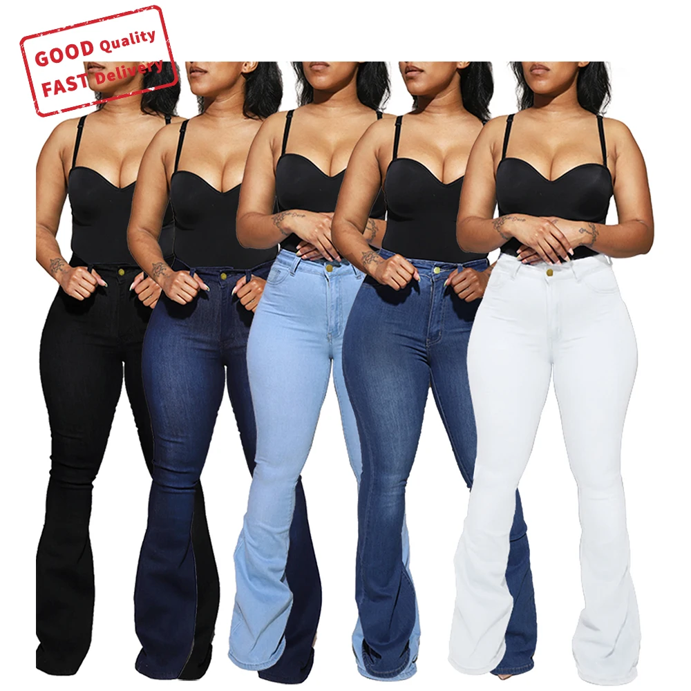 

GQ1196 2021 new arrivals denim jeans women tight stretch high waist bell bottoms women's jeans plus size jeans, Picture color