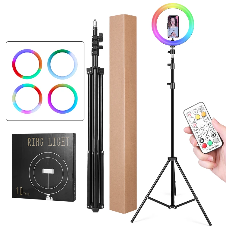 

Kinscoter Rk10 Rgb 10 Inch Led Video Light Photographic Ring Lamp With Tripod Remote For Phone Makeup