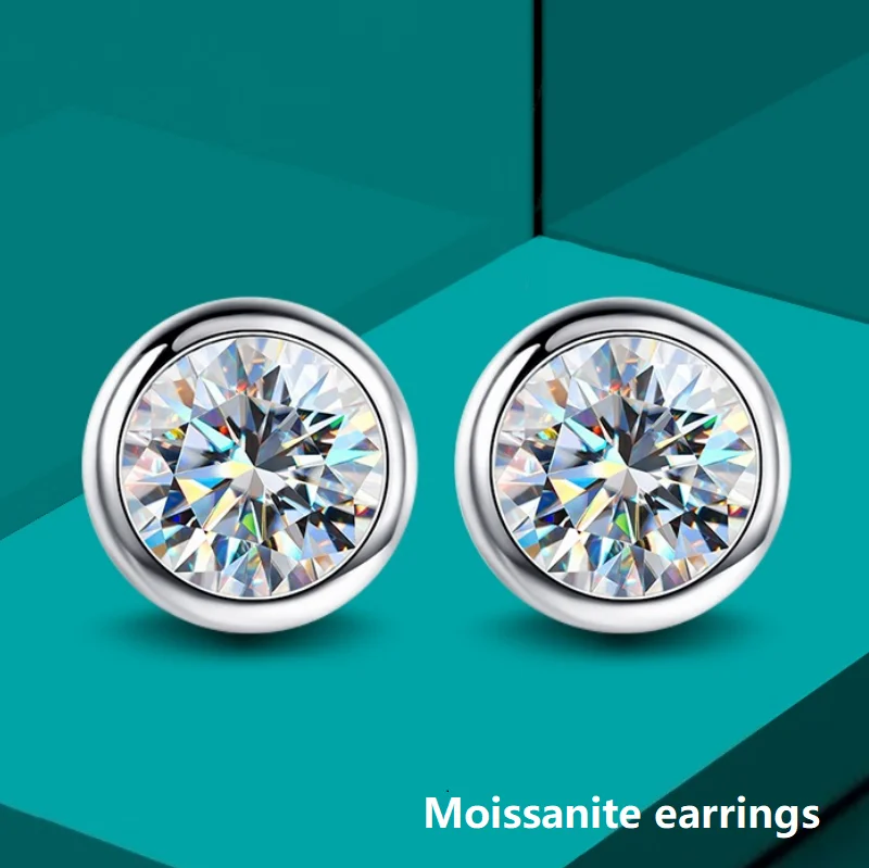 

GRA VVS 0.5 1 CT Moissanite Diamond Round Stud Earring for Women 925 Sterling Silver Solitaire Wedding Luxury fine Jewelry set