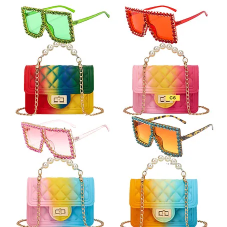 

Hot selling Factory Trendy bags women handbags ladies 2021 handbag jelly bag purse set with sunglasses set, 6 colors