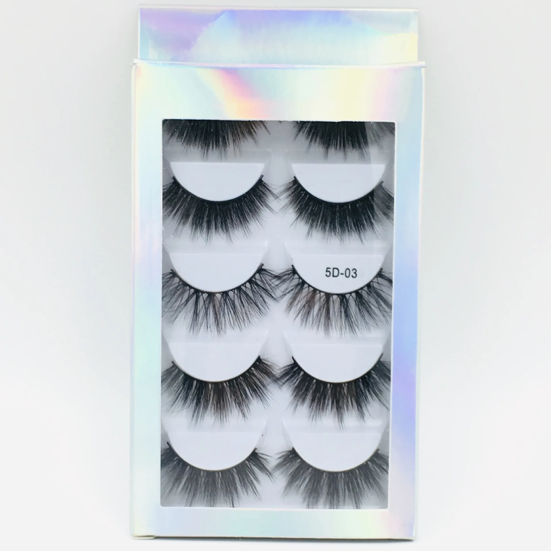 

Mix Style 5 Pairs Silk Lashes Set Private Label 5D Faux Mink Wholesale Lashes Eyelash Extensione With Laser Holographic Box, Natural black