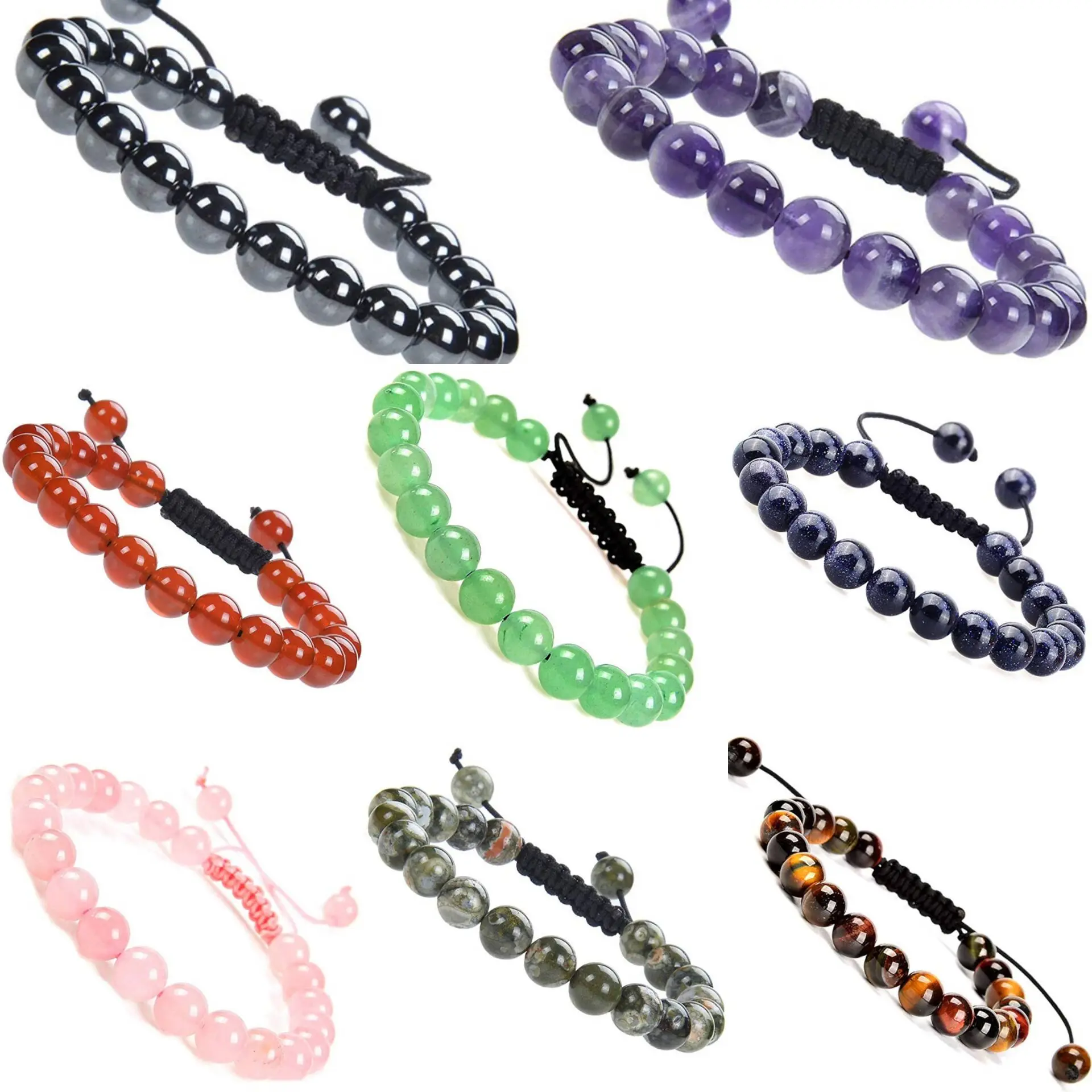 

Natural Healing Power Gemstone Jewelry Crystal Bracelets Strands Beads Unisex Adjustable Macrame 8mm, Picture shows