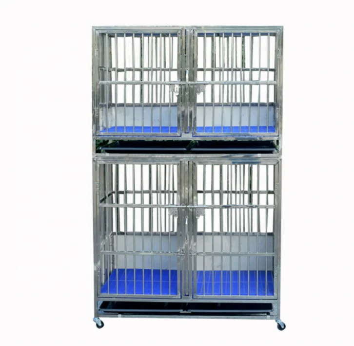 

Wholesale Heavy Duty Stainless Steel Metal Stackable Kennel Cages with the Plastic Flooring High Quality 6ft Dog Breeding Equipm, Silver