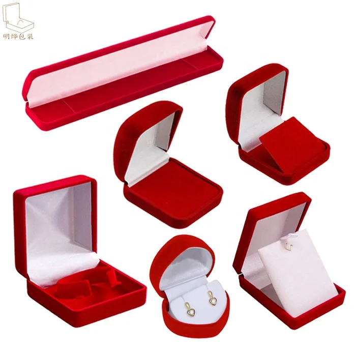 

Red wedding velvet jewelry flocked boxes, Red or customized color