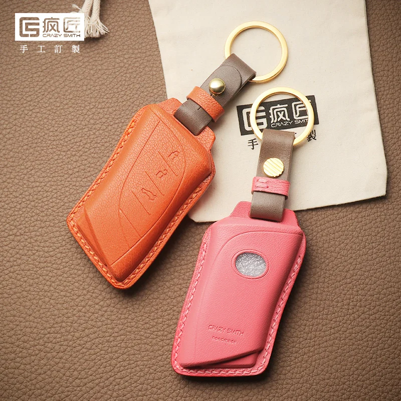 

2021 NEW High Grade LeatherCraft Hand Sewing Genuine Leather Smart Car Key Case Cover for Lexus LS450\Es300\UX, 17 color available