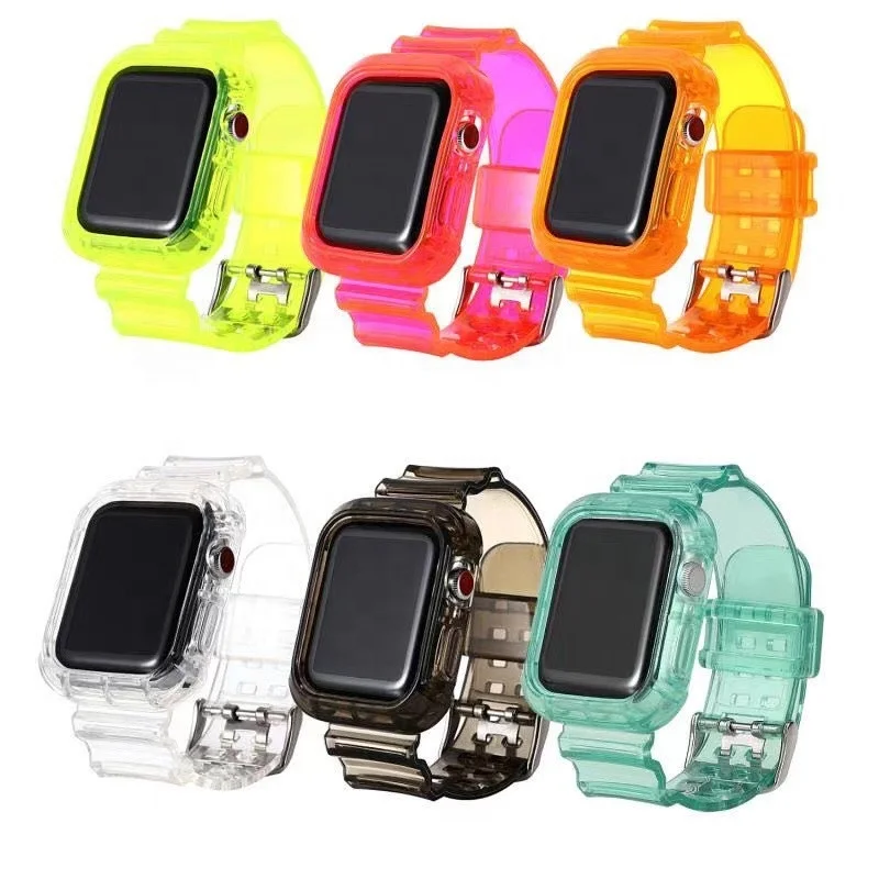 

2 in 1 TPU Case Strap for Apple Watch 5 40mm 44mm Clear Transparent Silicon Sport Watch Band for iWatch 4 3 2 1 38mm 42mm Cover
