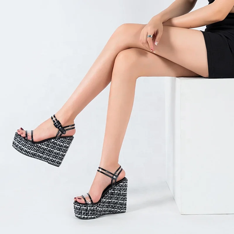 

2020 new design ladies sandals open toe platform thick bottom wedge heel women shoes, Picture