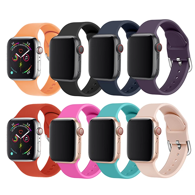 

Rubber 40mm watch strap For apple watch band silicone 38mm bands for apple watch series 6 bands, Black,white,red,gray,midnight blue,light pink,denim blue, etc.