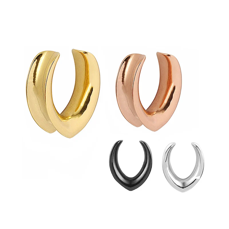 

316L Stainless Steel Saddle Ear Stretching Plugs Expander Ear Gauges Piercing Flesh Tunnel Ear Weights Popular Body Jewelry, Steel gold rose gold black