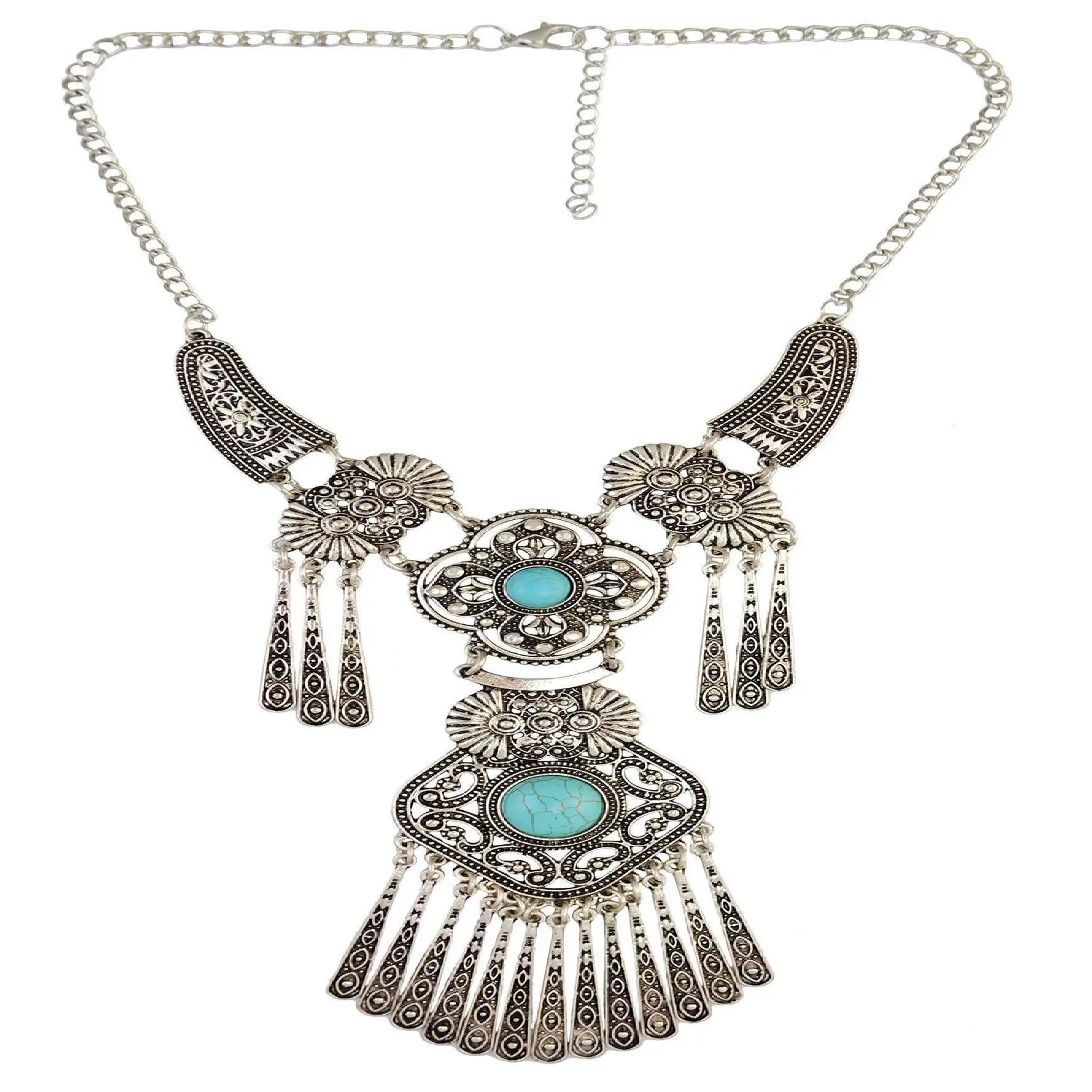 

European and American Fashion Jewelry Retro Exaggerated Tassel Necklace Personality Fashion Sweater Chain, Steel color
