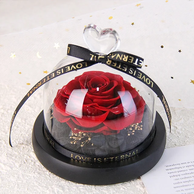 

Customized Logo Immortal Infinity Eternal Forever Stabilized Preserved Roses Preserved Flower Forever Rose in Glass Heart Dome