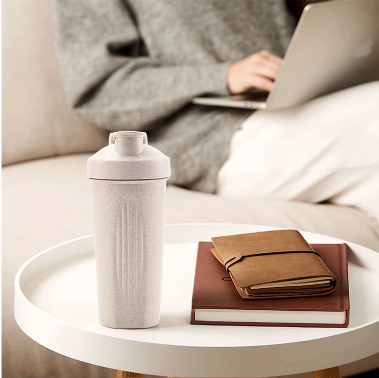 

Custom Logo plastic cup brief biodegradable wheat straw water bottle with flip lid
