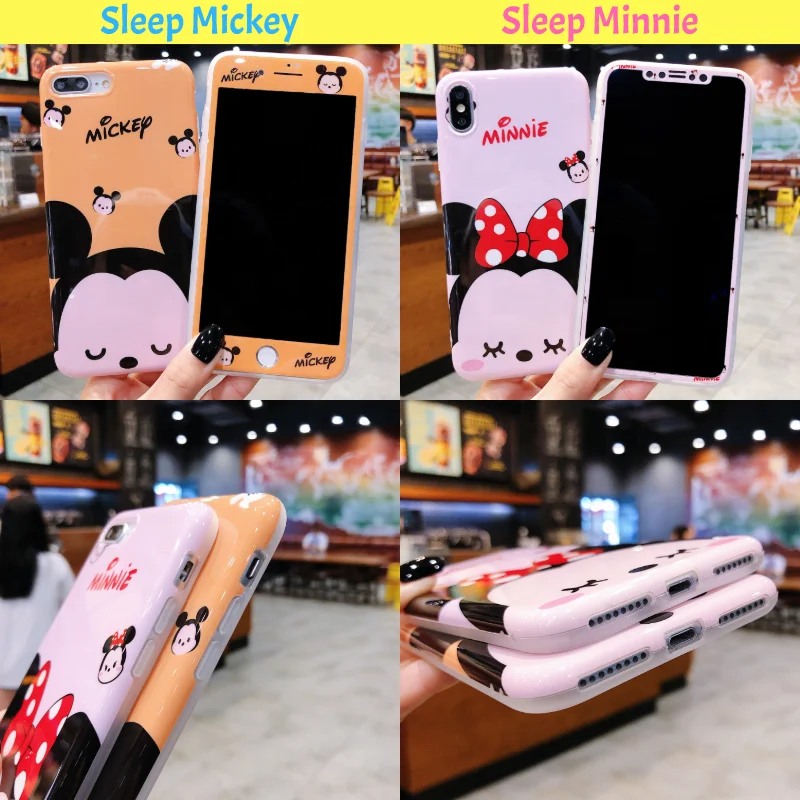 
Cute cartoon monster design Mickey Kitty luffy tpu soft phone case and protective glass for iphone 