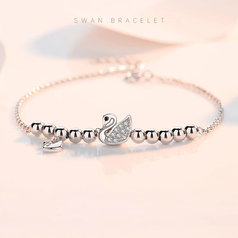 

High Quality Fashion Jewelry 925 Sterling Silver Swan Bracelet, White gold