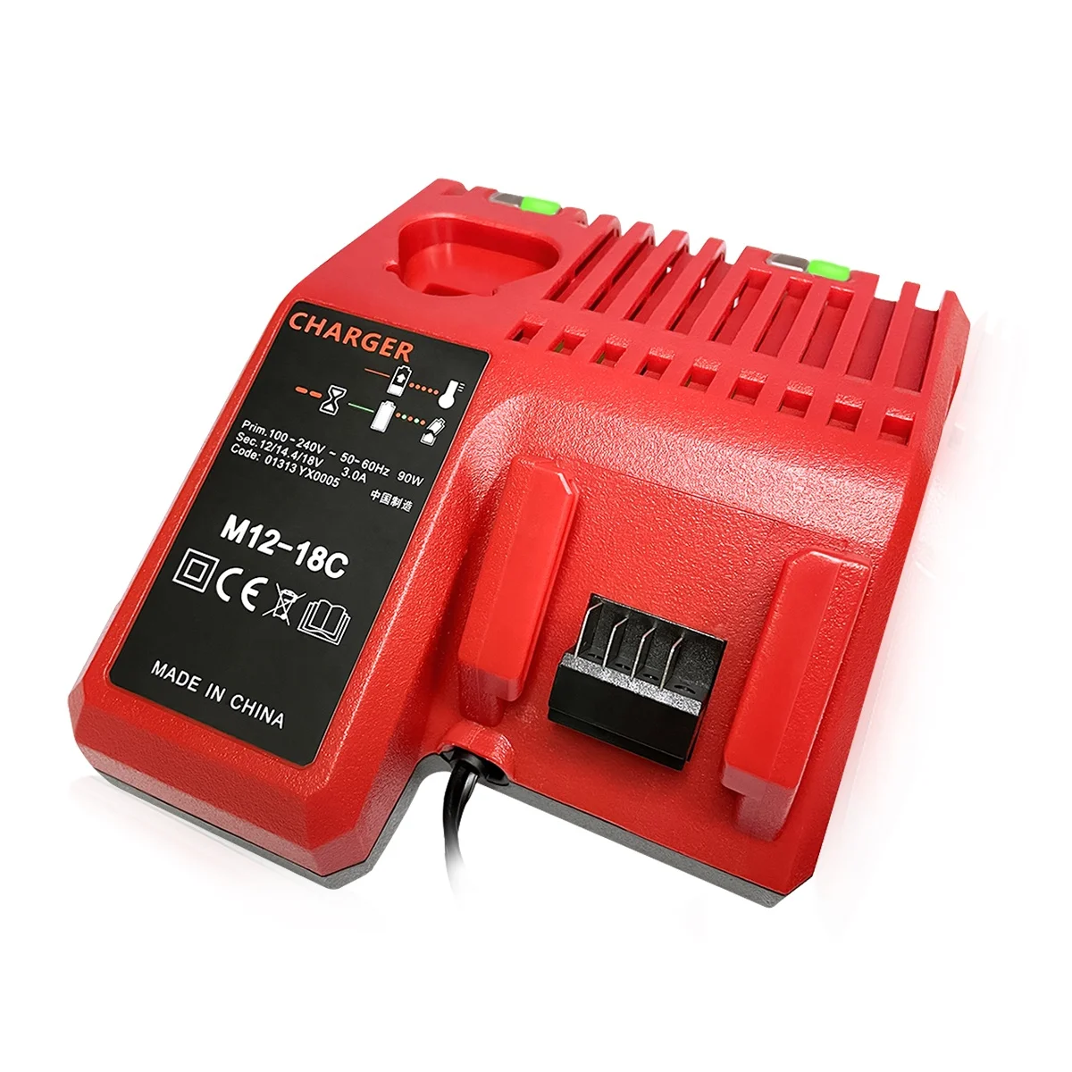 

M12-18C 12V-18V Rapid Charger Replacement for 18v Milwaukee Battery M18 M12 48-59-1812 48-11-1850 48-11-1840 48-11-1815 US Plug, Red+black
