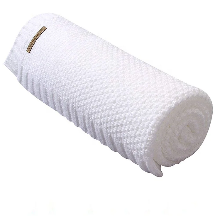 
Knitting Yarn Organic Knitted Cellular Baby Receiving Swaddle Throw Blanket 
