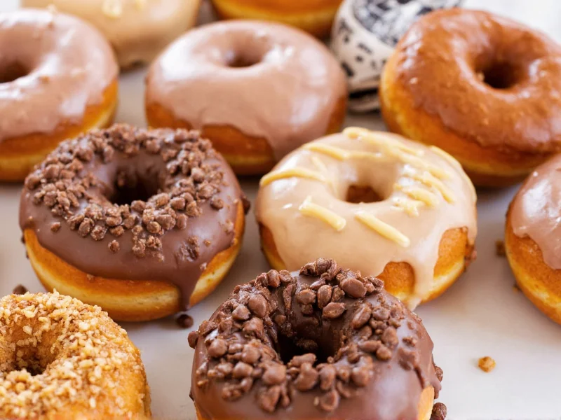 Assorted homemade doughnuts with different glazes and toppings
