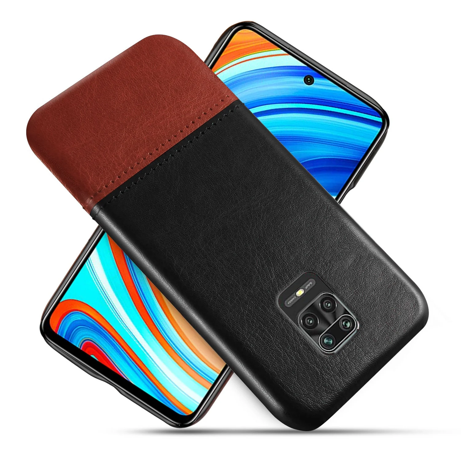 

New Arrival Fashion contrast pu leather PC Protective Shockproof Back Cover Phone Case For Redmi note 9pro max, Multi-color, can be customized