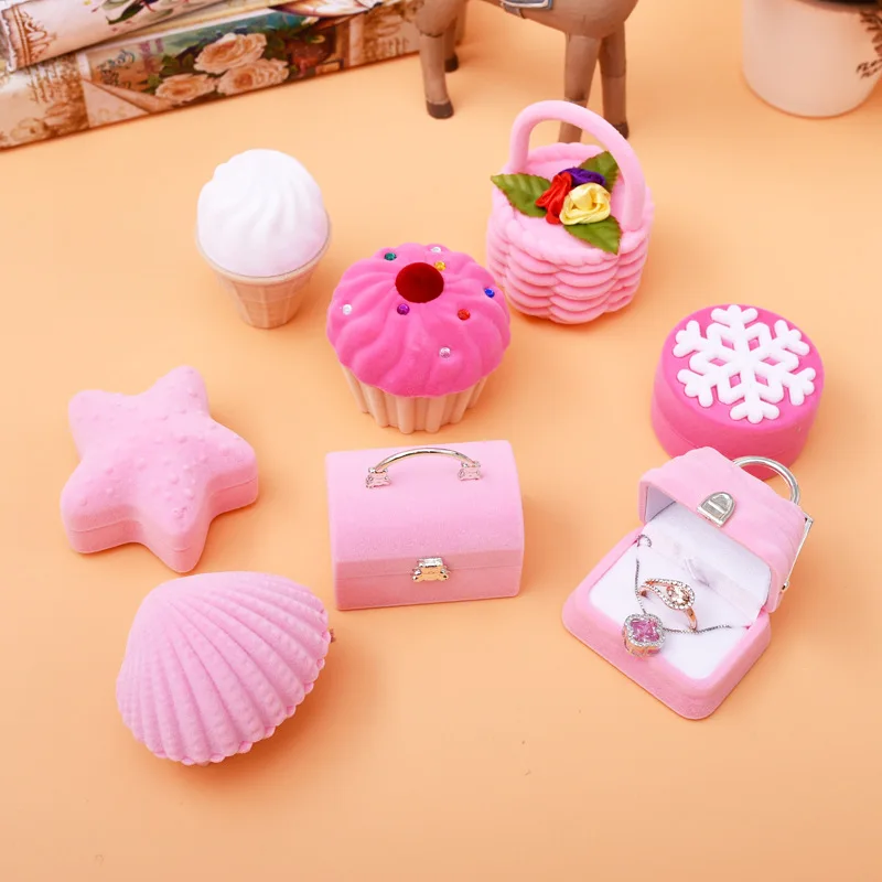 

Cute Style Earring box Flannel ring box Cartoon starfish package cake Ice cream shape Wedding jewelry storage box