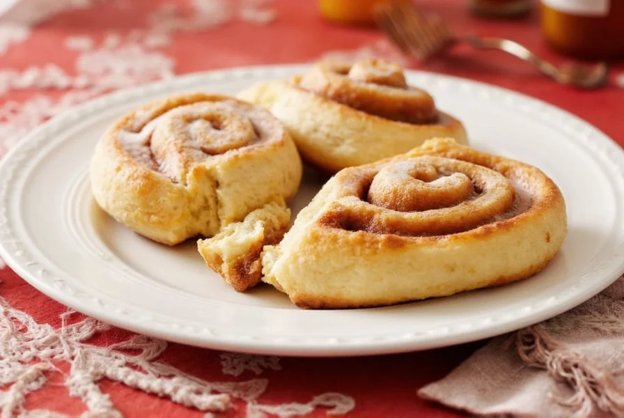 Stack of waffle maker cinnamon rolls drizzled with cream cheese icing, served on a rustic wooden plate with coffee