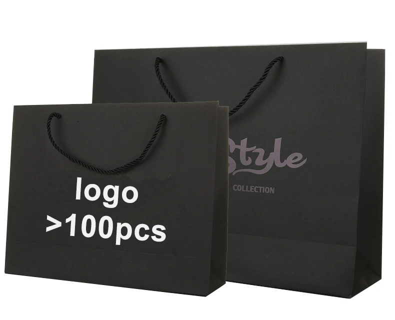 
custom luxury brand shoes black cardpaper shopping bag with logo 