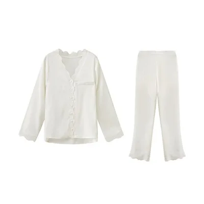 

New ladies silk long sleeve style ice silk thin home service pyjamas set