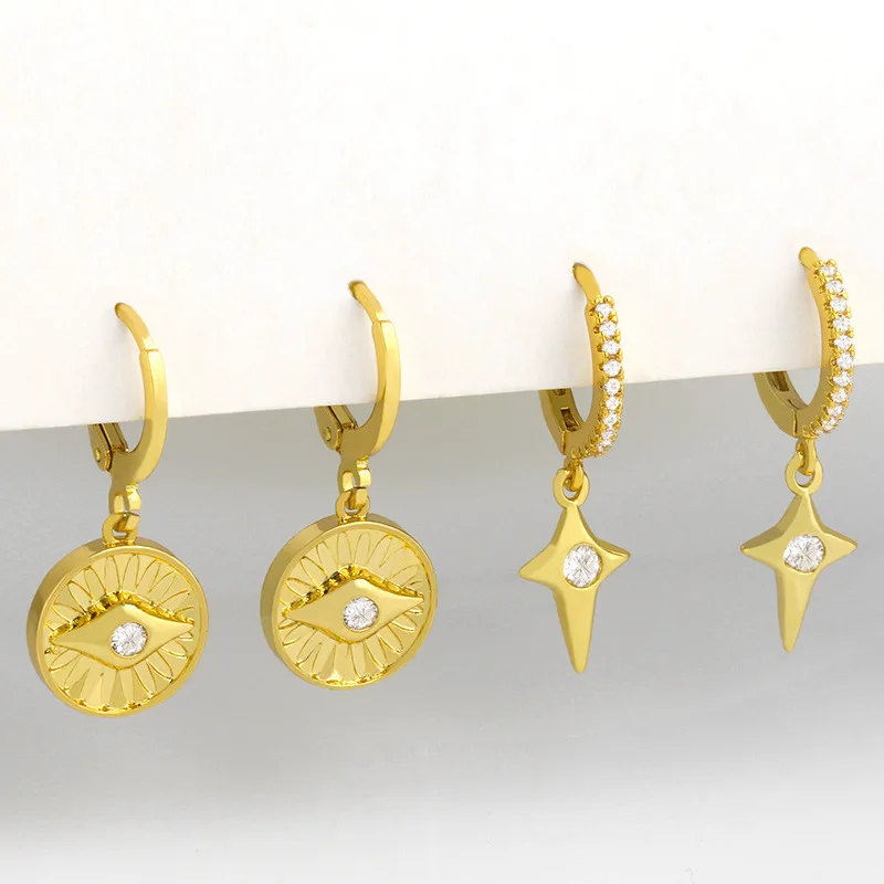 

MYSO New Ins Fashion Earrings For Women Star Diamond Demon Eye Gold Earrings For Women
