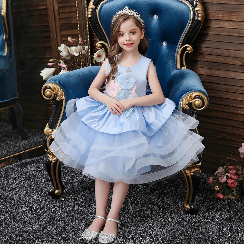 

Hot selling girls' embroidered dress baby birthday cotton girl dresses for 3-8 Y girls tutu dress for party