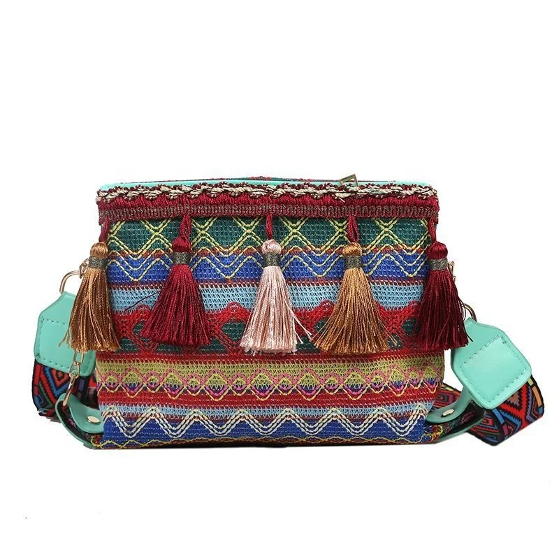 

Wholesale Tassel Straw National Custom Beach Bag for women, Yellow,khaki,green