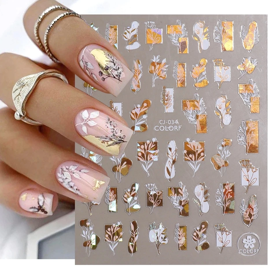 

Iridescent Leaves Sliders for Nails 3D Metal Flowers Adhesive Nail Stickers Slider Animal Plant Nail Art Decoration Decals, As shown