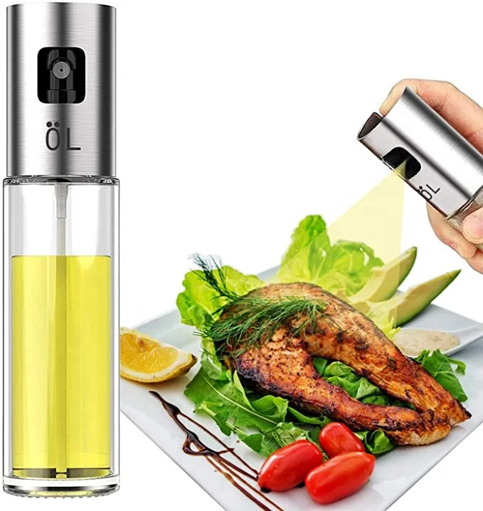 

olive oil and vinegar sprayer bottle for cooking spray bottle pum glass oil sprayer stainless steel, Silver/transparent