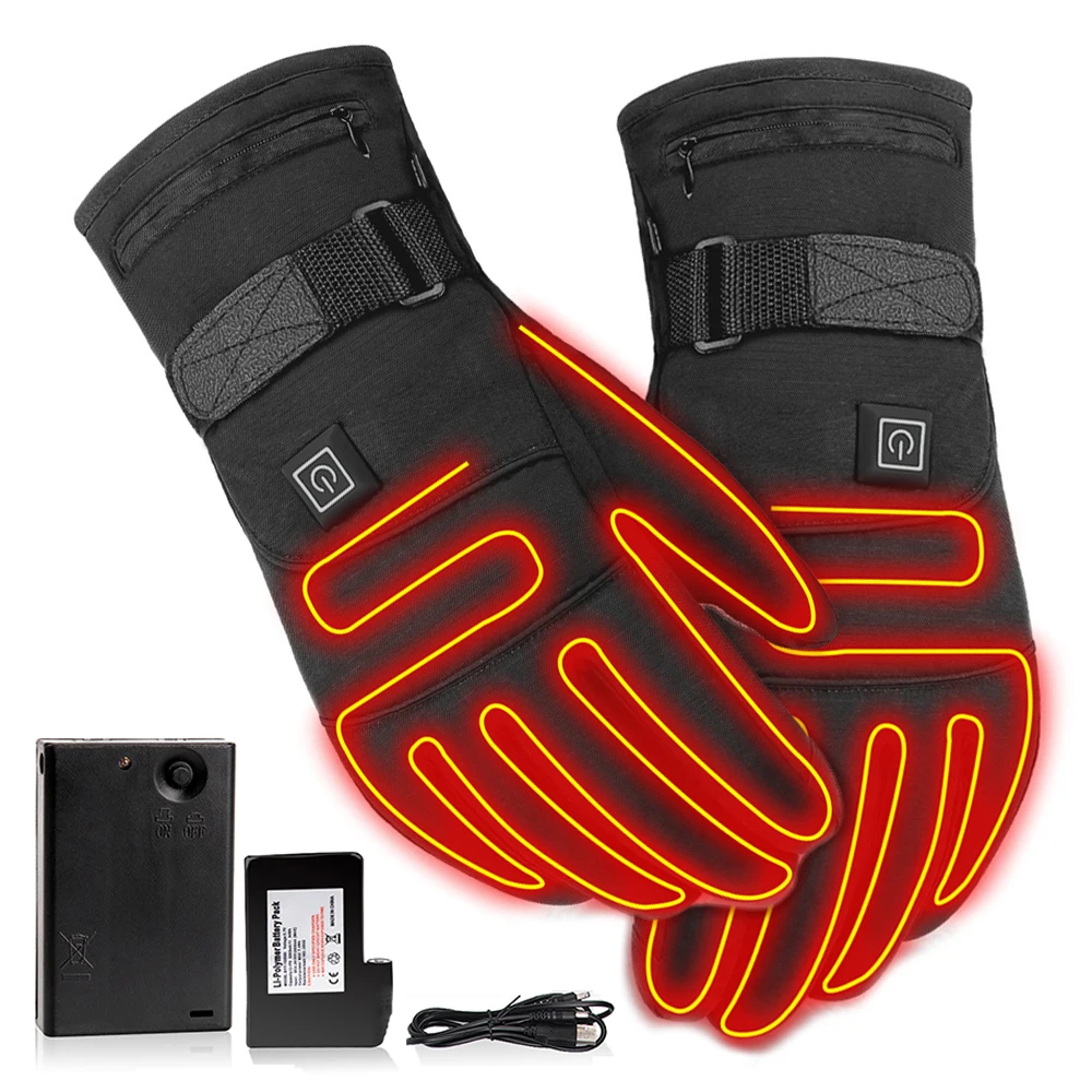 

With 4000mah batteries rechargeable Winter Electric Heated Gloves Waterproof Heating Touch Screen Heated Ski Gloves, Black