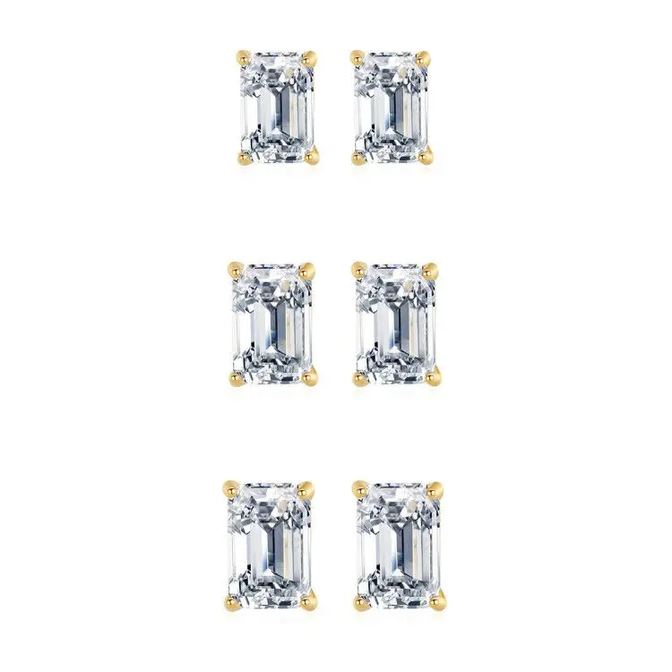 

CZCITY Dainty 14k Gold Plated Emerald Cut Unique 925 Sterling Silver High Polish CZ Jewelry Diamond Stud Earrings for Women