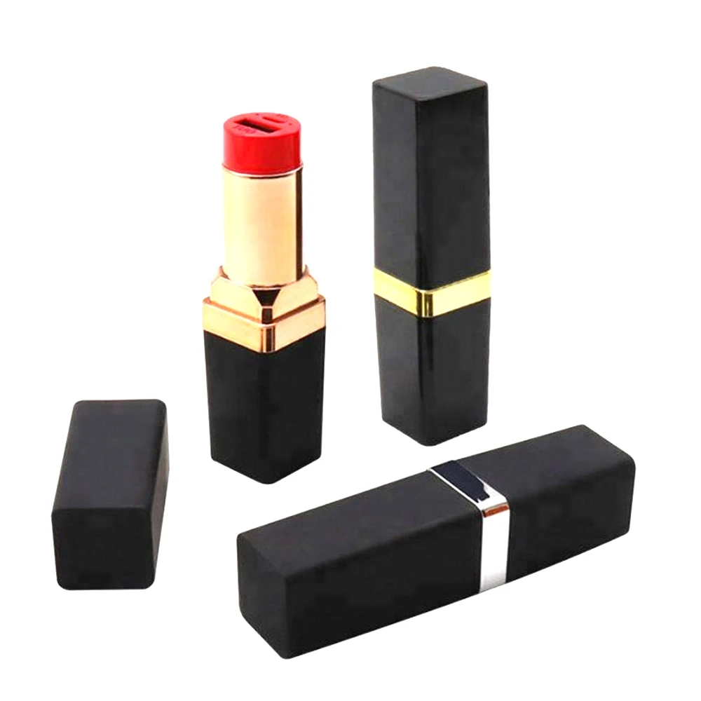 

Hot Sale Business Gift Support Custom Mini Lipstick Shaped Power Bank 2000mAh Small external Battery Charger, Black, pink