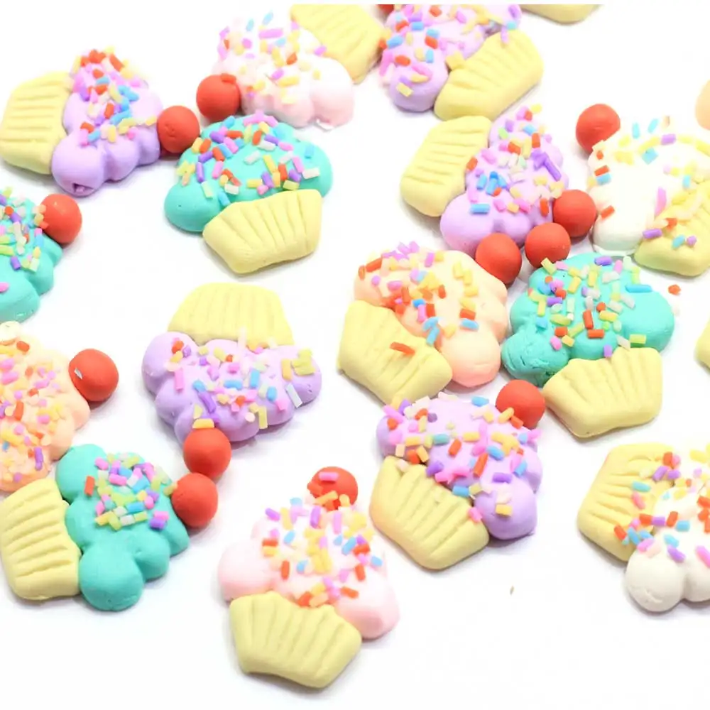 

100PCS Flat Back Polymer Clay Cupcake Miniatures Cabochon Clay Scrapbooking Embellishments Hairpin DIY Crafting Materials