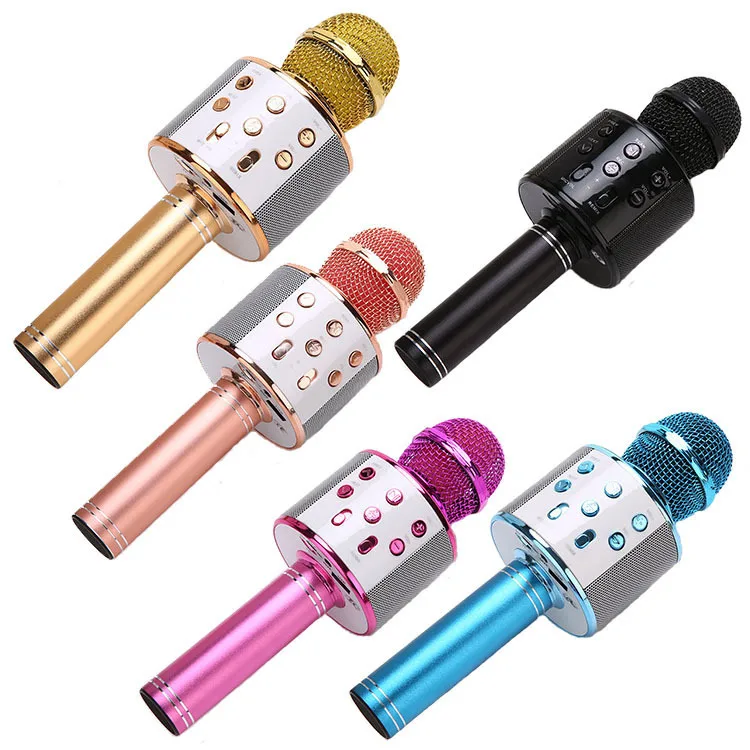 

In Stock Karaoke Microphone Supplier Usb Recording Mic Wireless Speaker Microphone For Kids Children, Black/rose gold/gold/blue/purple