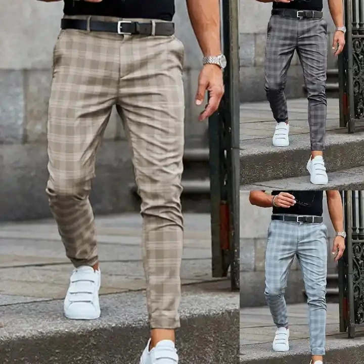 

Men Pant Plaid Printed Fashionable Men Full Length Trouser for Leisure Time Trousers Male Casual Skinny Pencil Pants