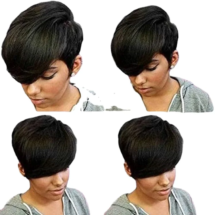 

Dropshipping New Fahion Short Straight Hair Wigs Black Side Parting Bangs Hairpiece Female Texture Short Hair Head Cover