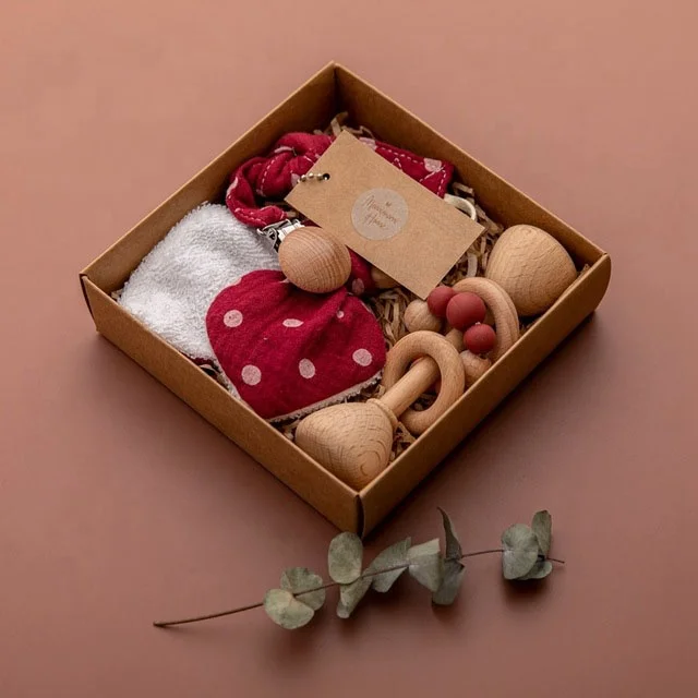 
1 Set Baby Teether Toys Pacifier Clips Chain Beech Wooden Rattles Bunny Ear Bracelet 