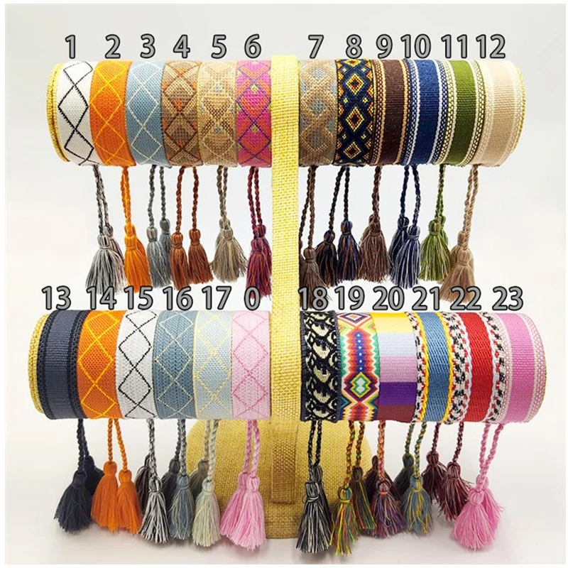 

Ethnic style woven bracelet tassel embroidery rope bracelet custom logo