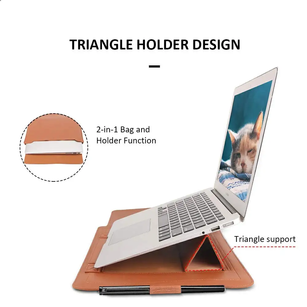 
4 in 1 Leather Bag + Power Case + Cable Tie + Mouse Cover Foldable Invisible Adjustable Portable Laptop Stand 